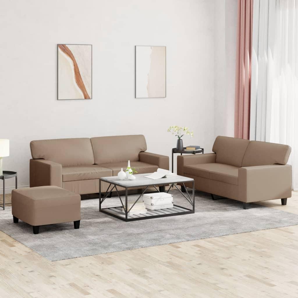 Sofasæt i kunstlæder, 3 dele - cappuccino billede
