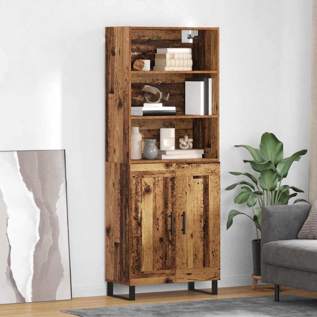 Highboard Gammelt træ 69,5 x 34 x 180 cm Ingeniørtræ og glas billede