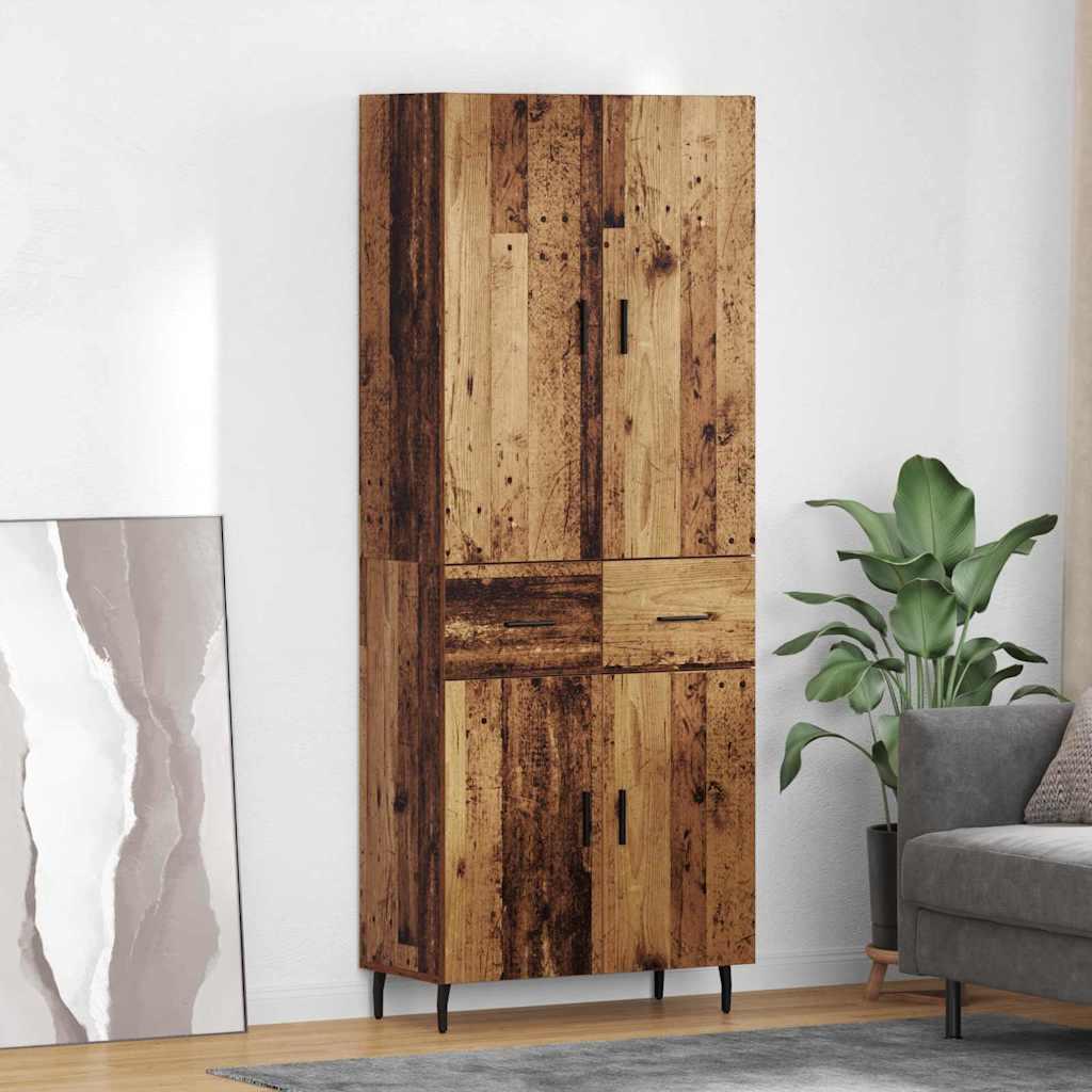 Highboard Gammelt træ 69,5 x 34 x 180 cm Ingeniørtræ og glas billede