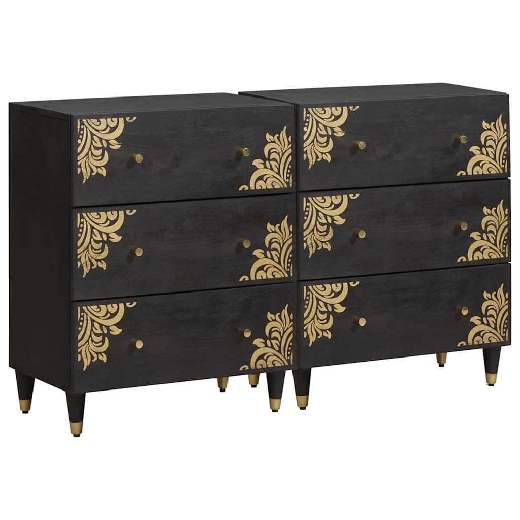 Sidebord med hylde 2 stk Sort 60 x 33 x 75 cm Massivt mangotræ billede