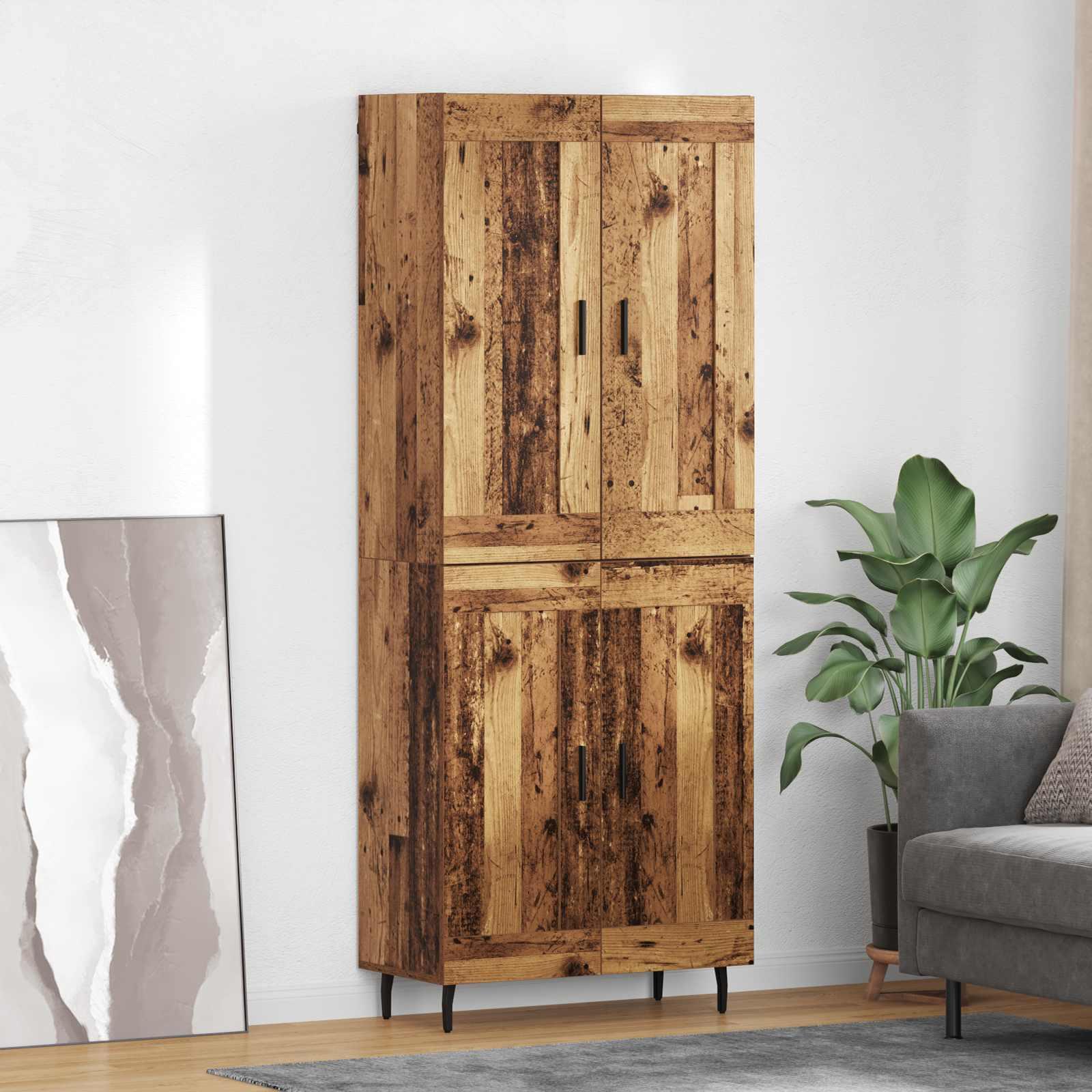 Highboard 2 stk Gammelt træ Ingeniørtræ og glas billede