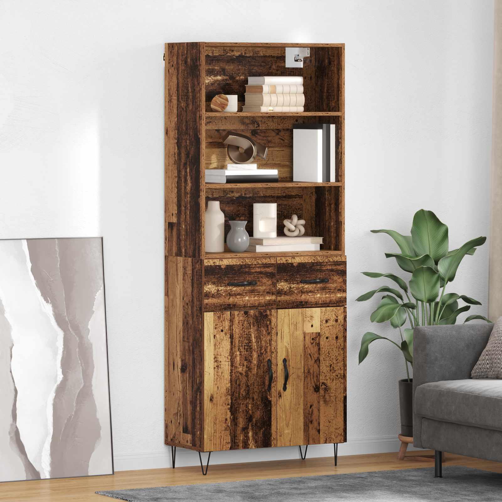 Highboard Gammelt træ 69,5 x 32,5 x 180 cm Konstrueret træ billede