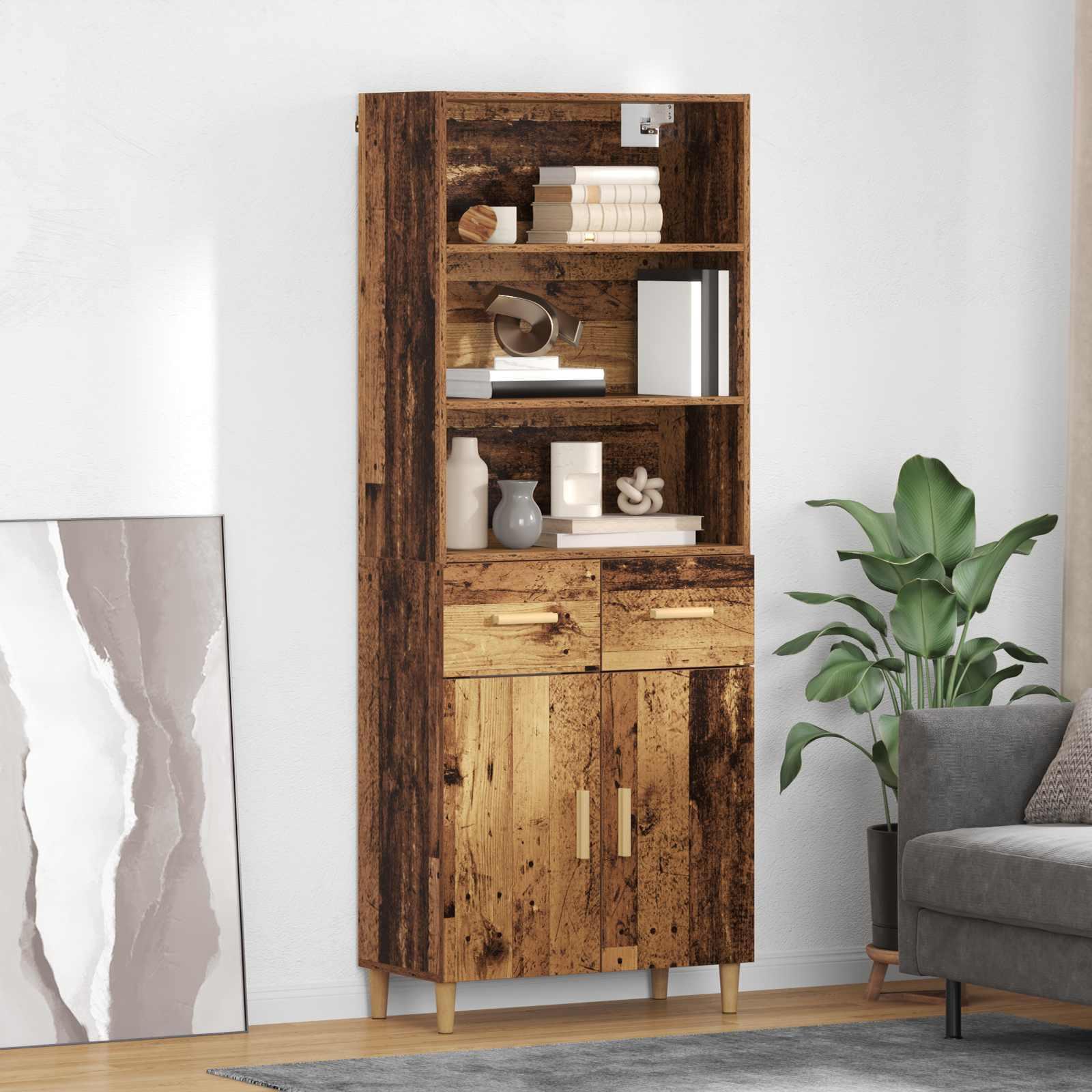 Highboard Gammelt træ 69,5 x 32,5 x 180 cm Konstrueret træ billede