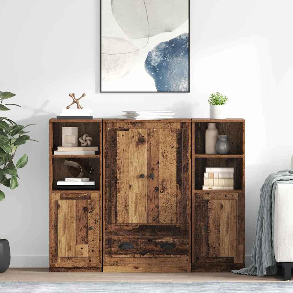 Highboard med skuffe 3 stk Gammelt træ Konstrueret træ billede