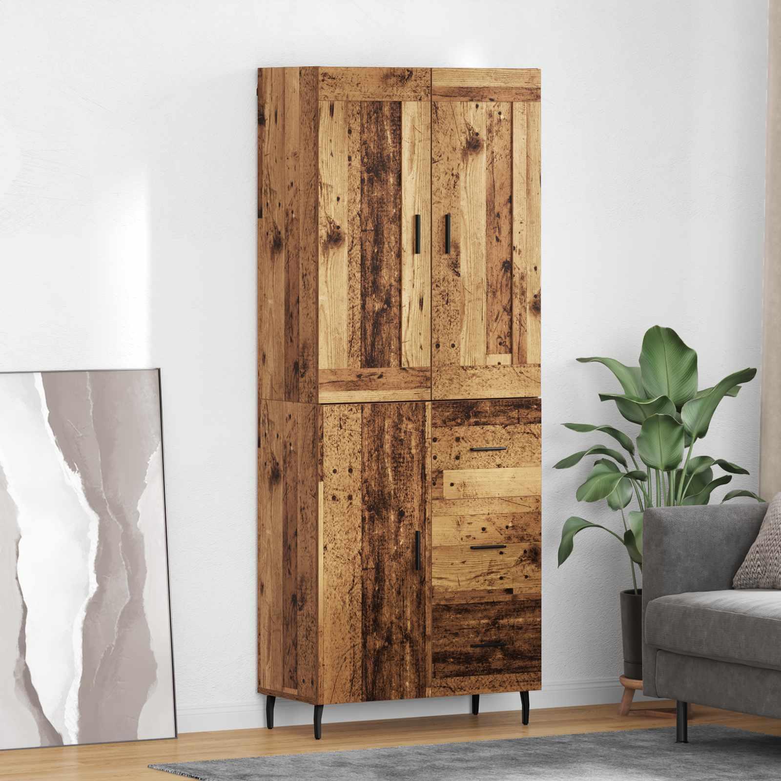 Highboard med skuffe 2 stk Gammelt træ Ingeniørtræ og glas billede