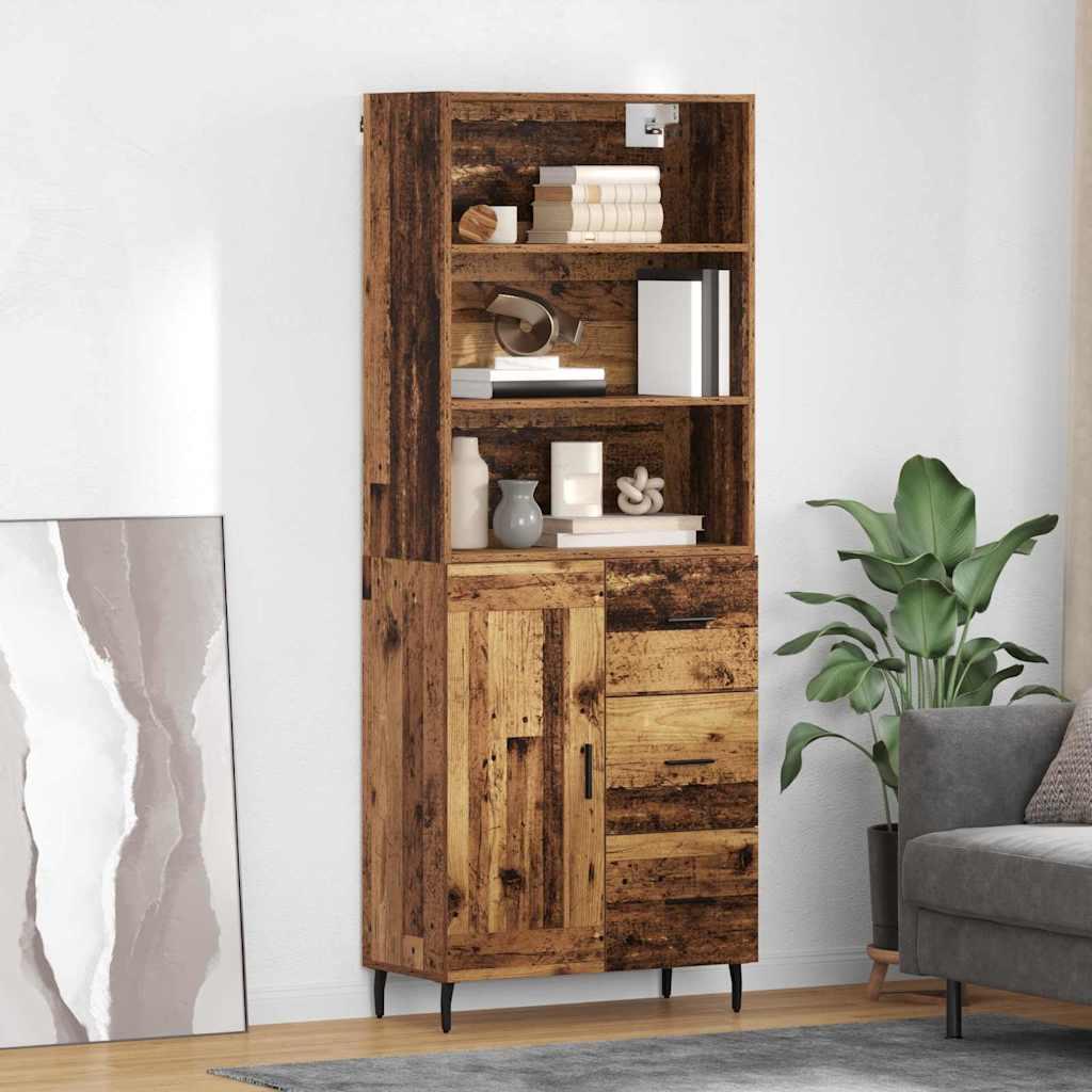 Highboard Gammelt træ 69,5 x 34 x 180 cm Ingeniørtræ og glas billede