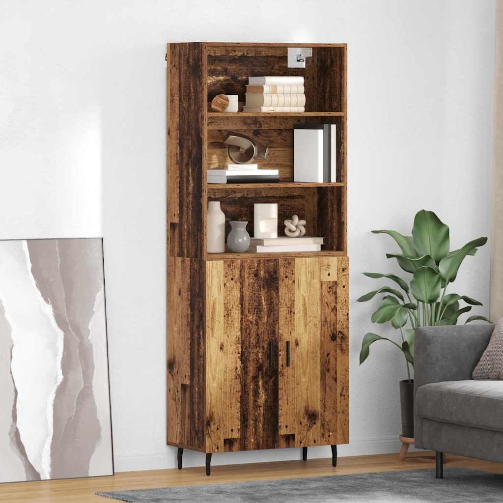 Highboard Gammelt træ 69,5 x 34 x 180 cm Ingeniørtræ og glas billede