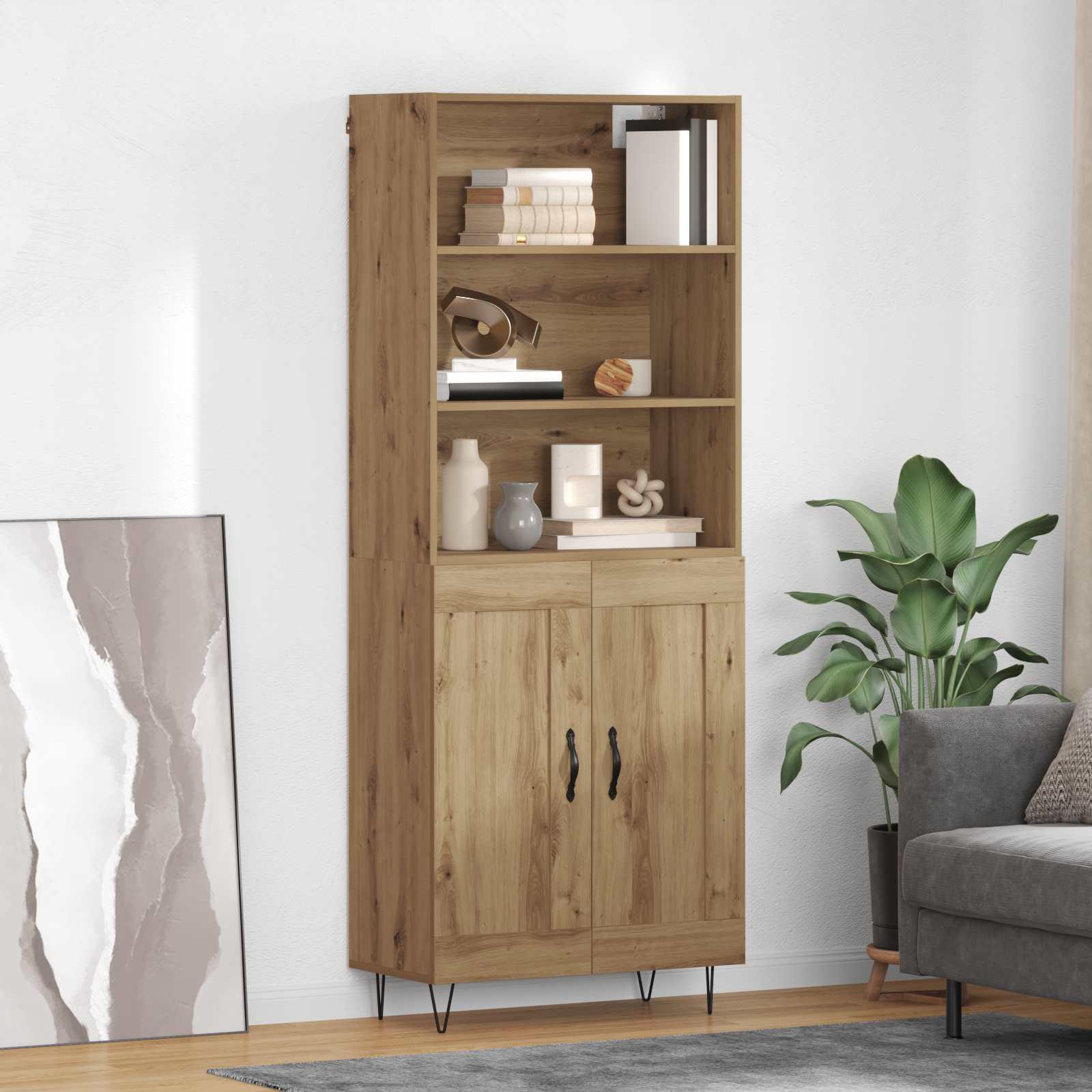 Highboard Artisan Egetræ 69,5 x 32,5 x 180 cm Konstrueret træ billede