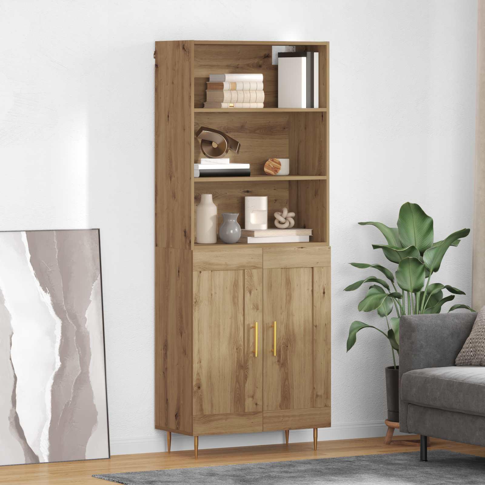 Highboard i artisan egetræ - 69,5 × 34 × 180 cm, konstrueret træ