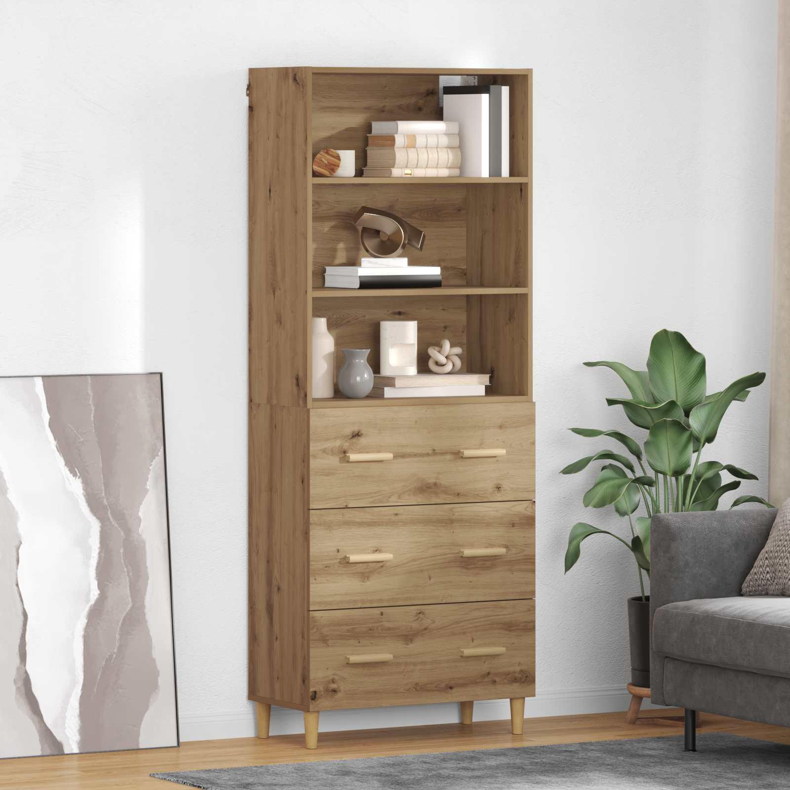 Highboard Artisan Egetræ 69,5 x 32,5 x 180 cm Konstrueret træ billede