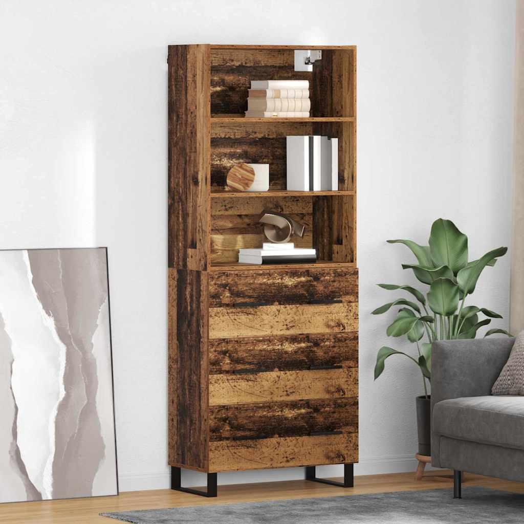 Highboard Gammelt træ 69,5 x 34 x 180 cm Ingeniørtræ og glas billede