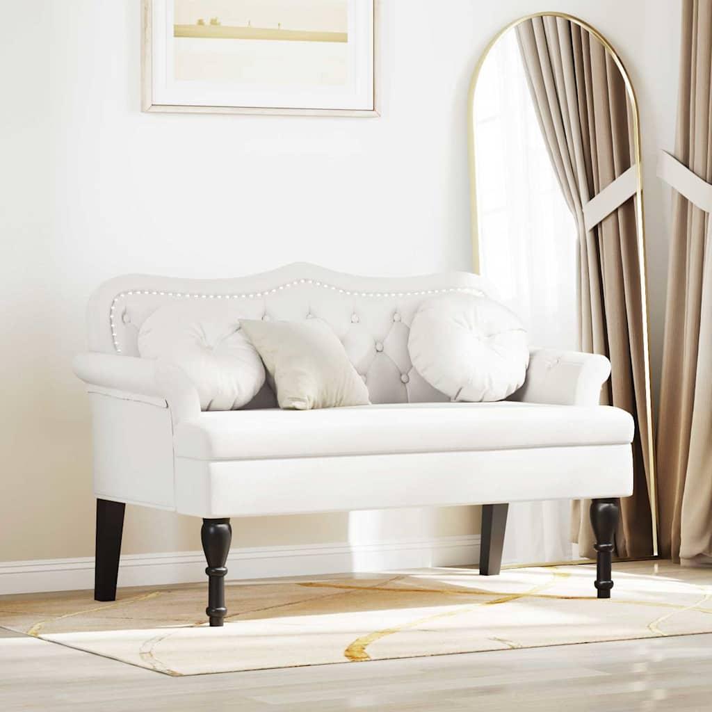 Chesterfield bænk med pude Hvid 120.5 x 65 x 75 cm Faux læder billede