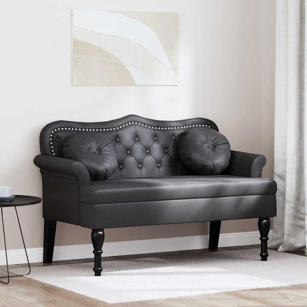 Chesterfield bænk med pude Sort 120.5 x 65 x 75 cm Faux læder billede