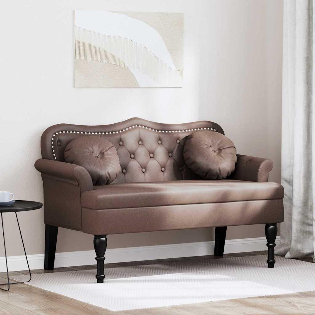 Chesterfield bænk med pude Brun 120.5 x 65 x 75 cm Faux læder billede