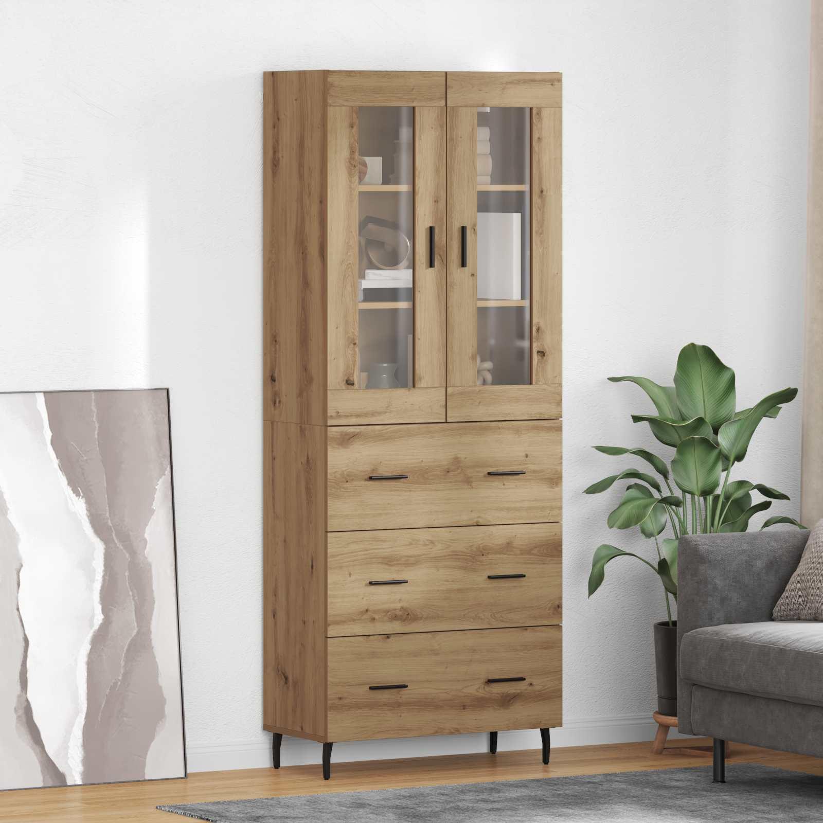 Highboard med skuffe 2 stk Artisan Egetræ Ingeniørtræ og glas billede