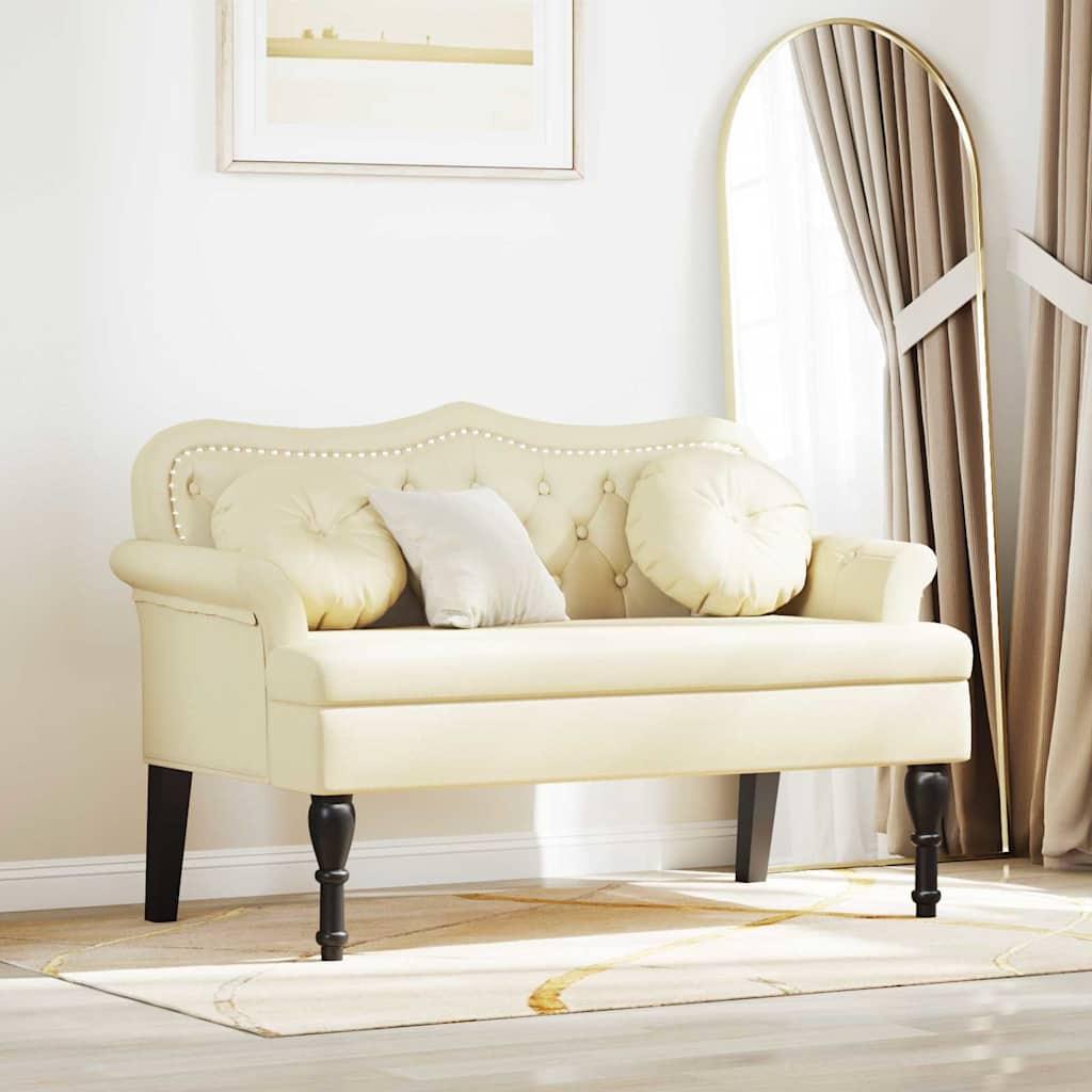 Chesterfield bænk med pude Creme 120.5 x 65 x 75 cm Faux læder billede