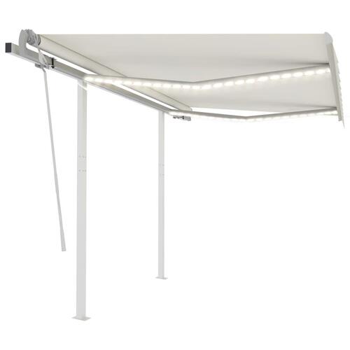 Markise m. LED-lys 3,5x2,5 m manuel betjening cremefarvet