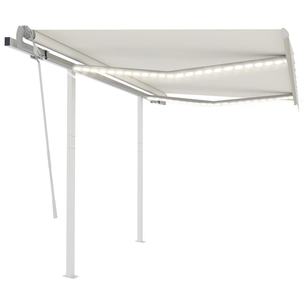 Markise m. LED-lys 3,5x2,5 m manuel betjening cremefarvet