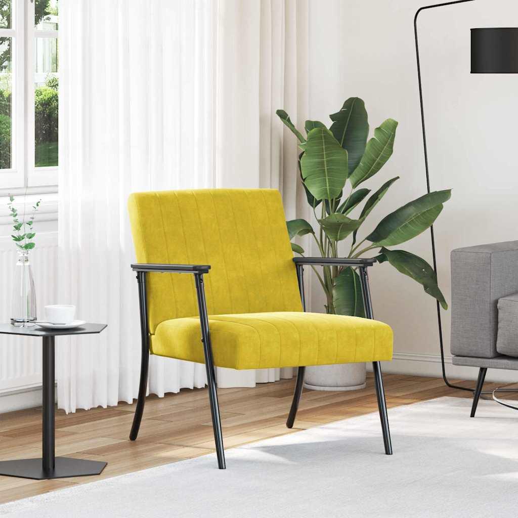 Lænestol i gul fløjl - 59 × 75 × 78 cm med armlæn billede