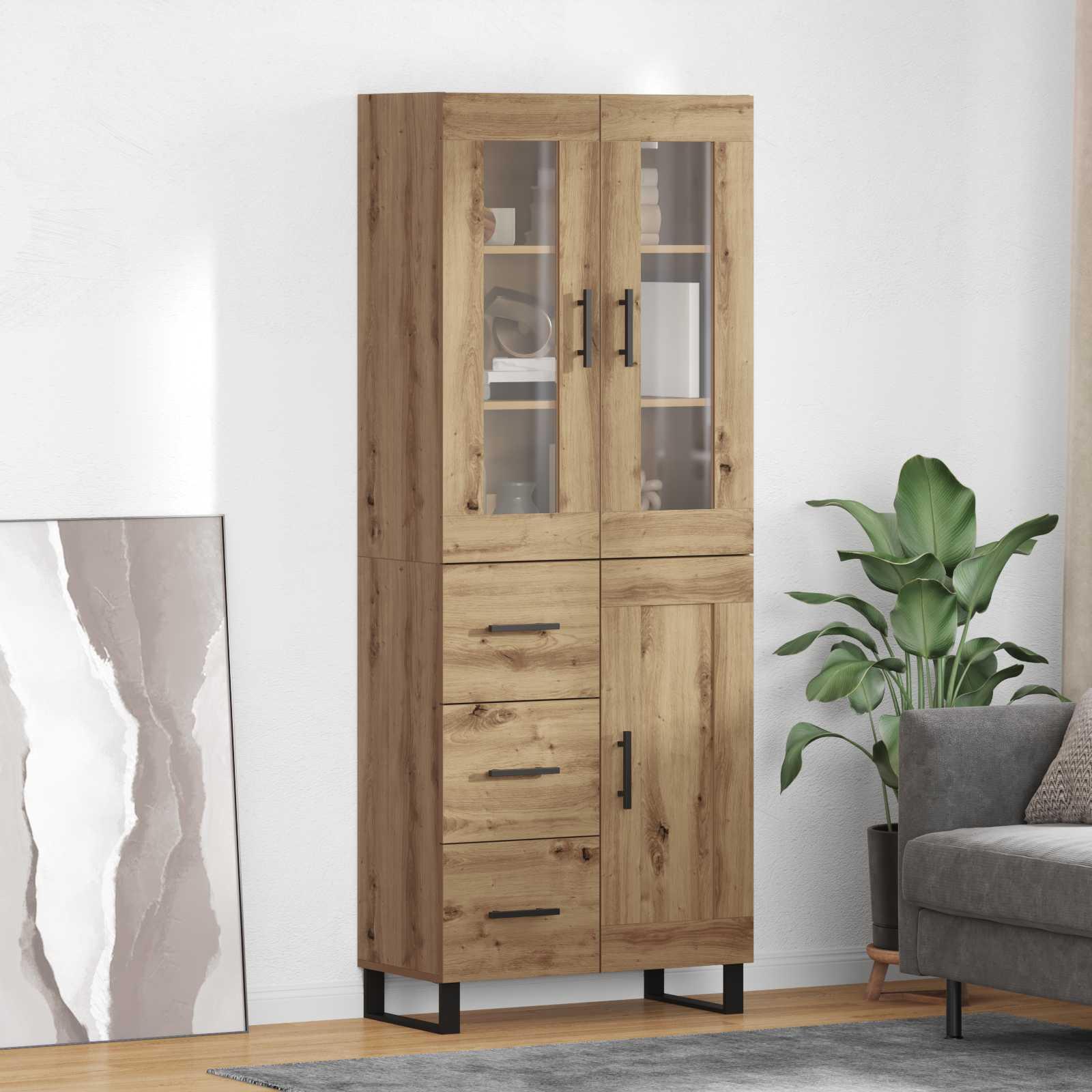Highboard med skuffe 2 stk Artisan Egetræ Ingeniørtræ og glas billede