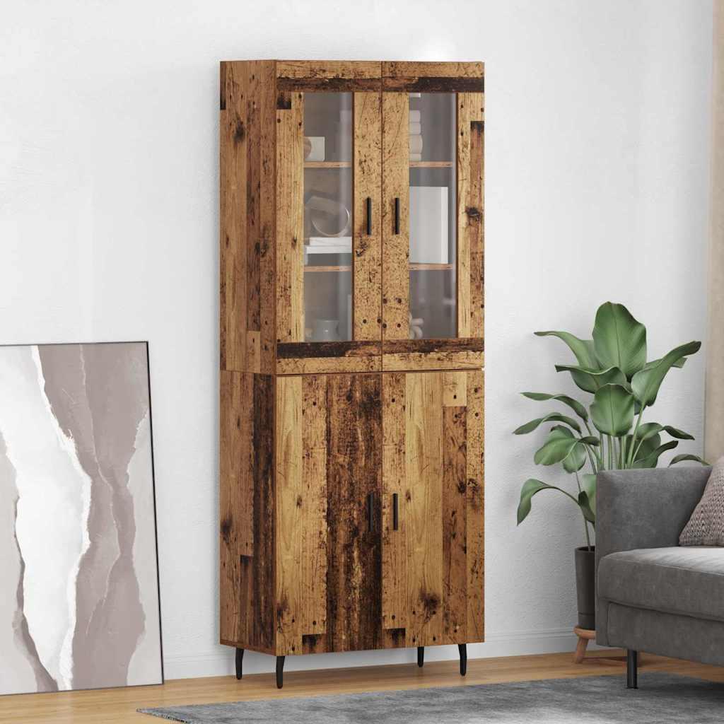 Highboard 2 stk Gammelt træ Ingeniørtræ og glas billede