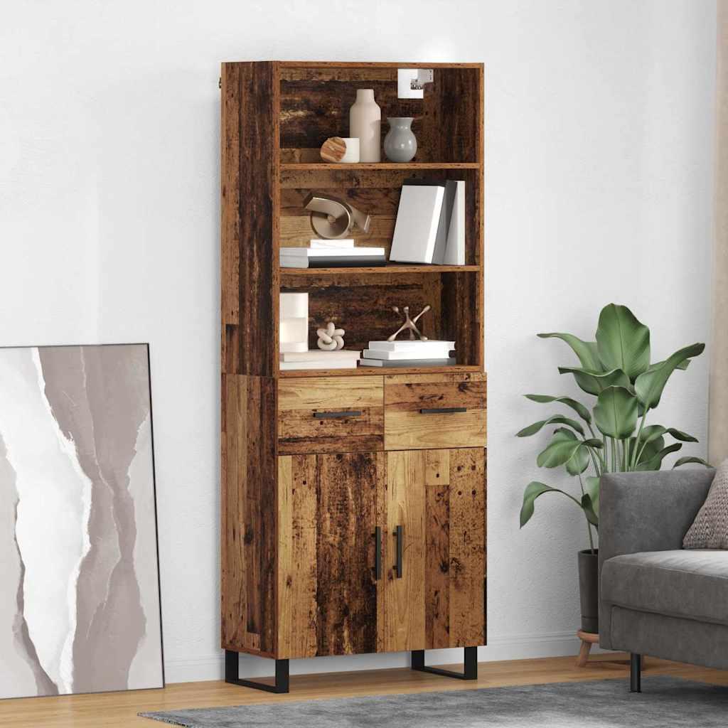 Highboard Gammelt træ 69,5 x 34 x 180 cm Ingeniørtræ og glas billede