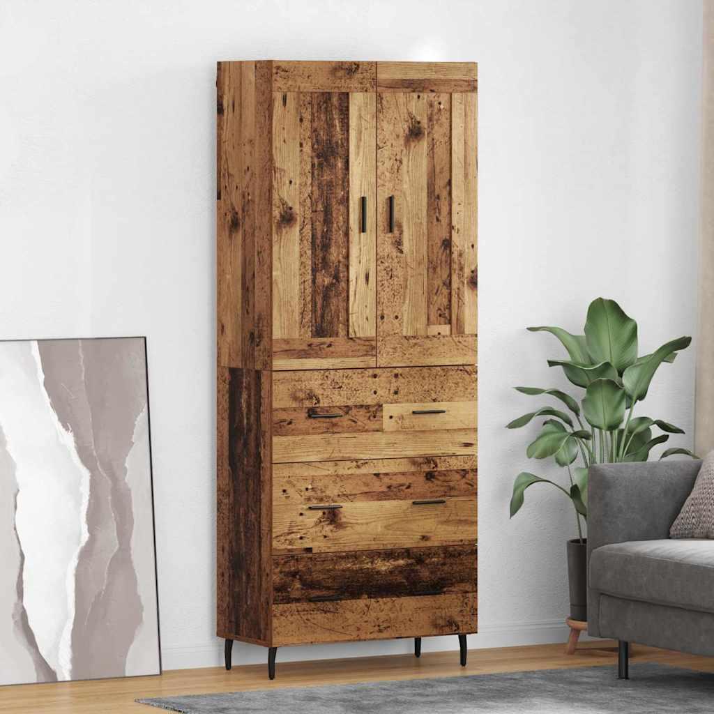 Highboard med skuffe 2 stk Gammelt træ Ingeniørtræ og glas billede
