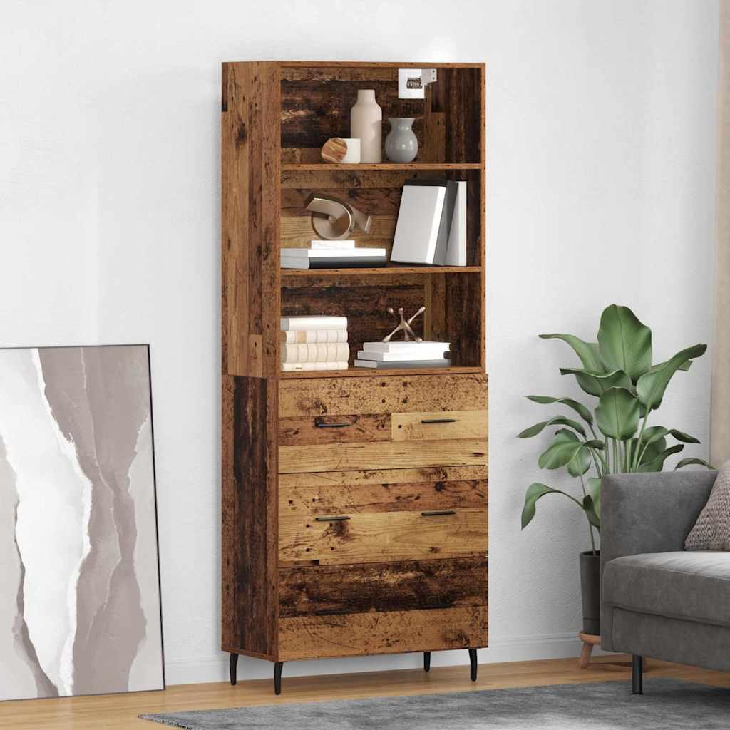 Highboard med skuffe 2 stk Gammelt træ Ingeniørtræ og glas billede