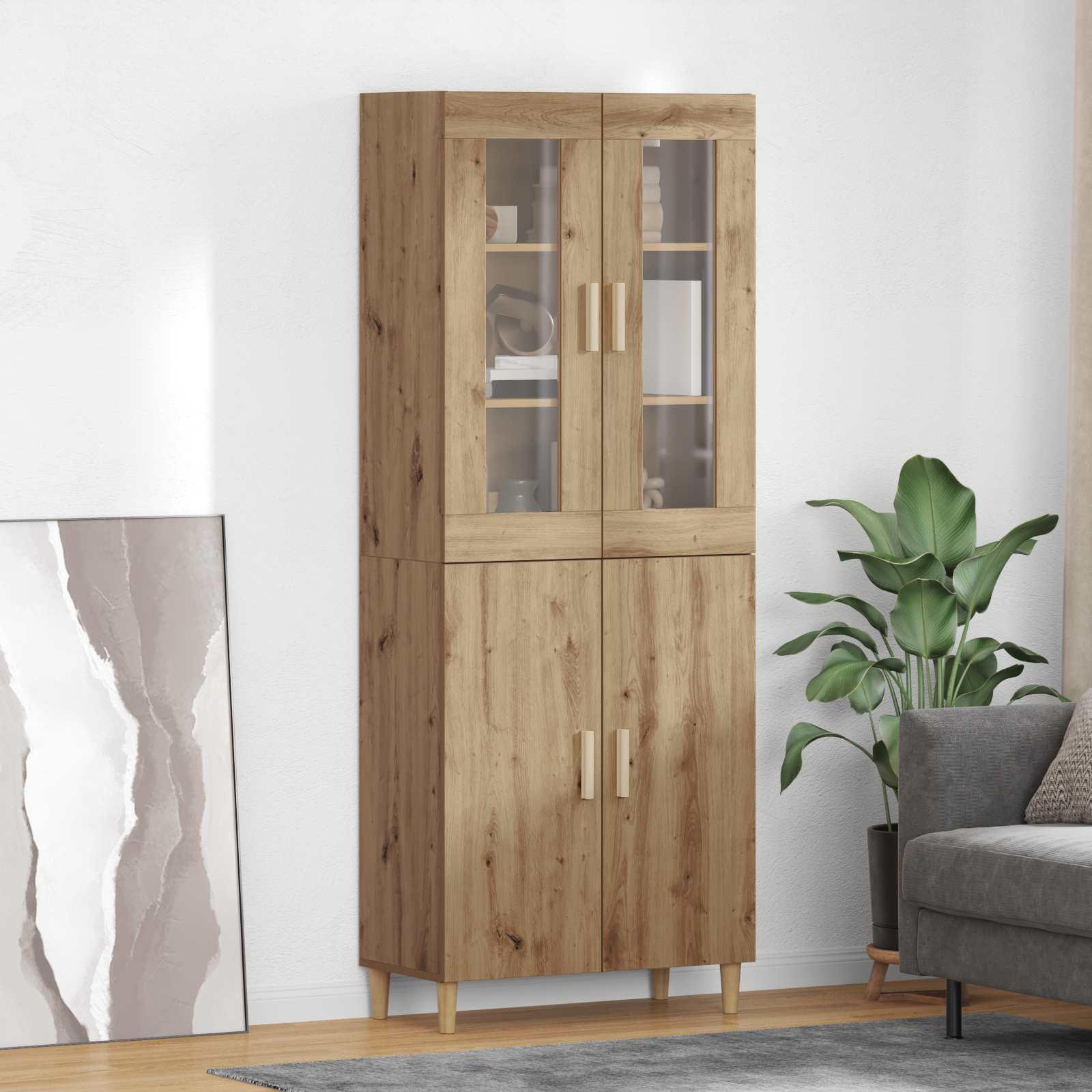 Highboard Artisan Egetræ 69,5 x 34 x 180 cm Ingeniørtræ og glas billede
