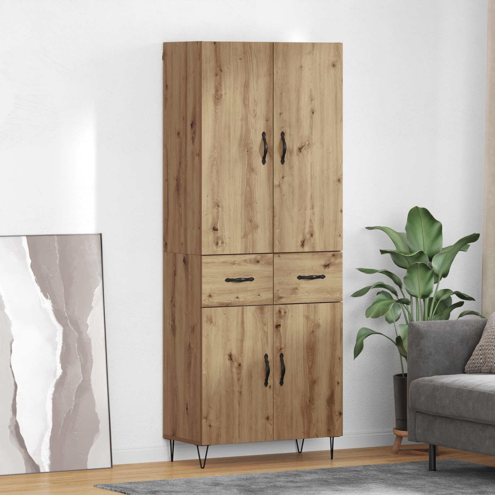 Highboard med skuffe 2 stk Artisan Egetræ Ingeniørtræ og glas billede