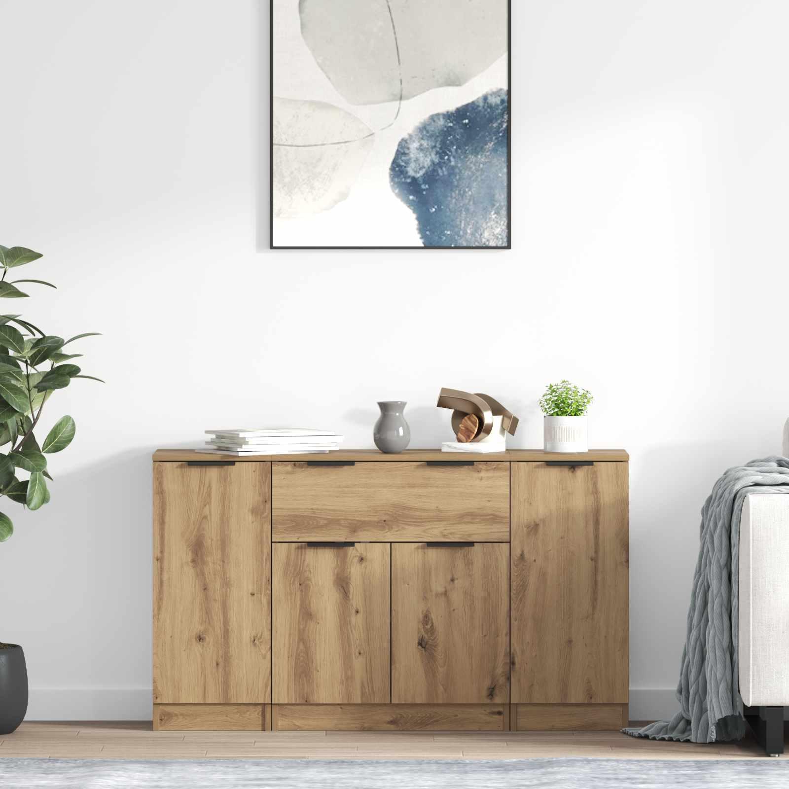 Sidebord med skuffe 3 stk Artisan Egetræ Konstrueret træ billede