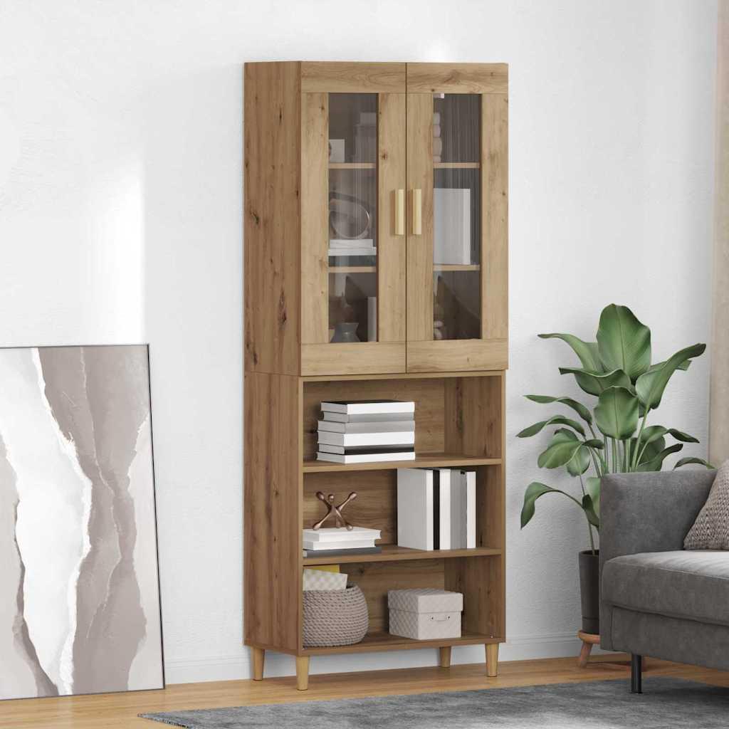Highboard Artisan Egetræ 69,5 x 34 x 180 cm Ingeniørtræ og glas billede