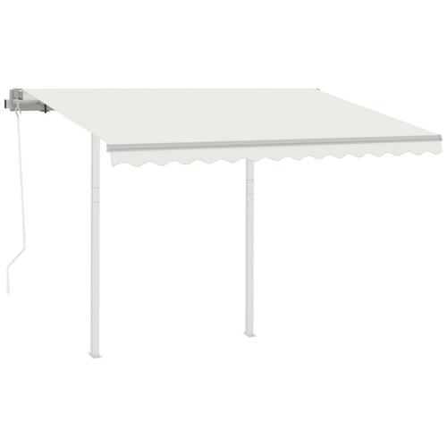 Markise med stolper 3,5x2,5 m automatisk betjening cremefarvet