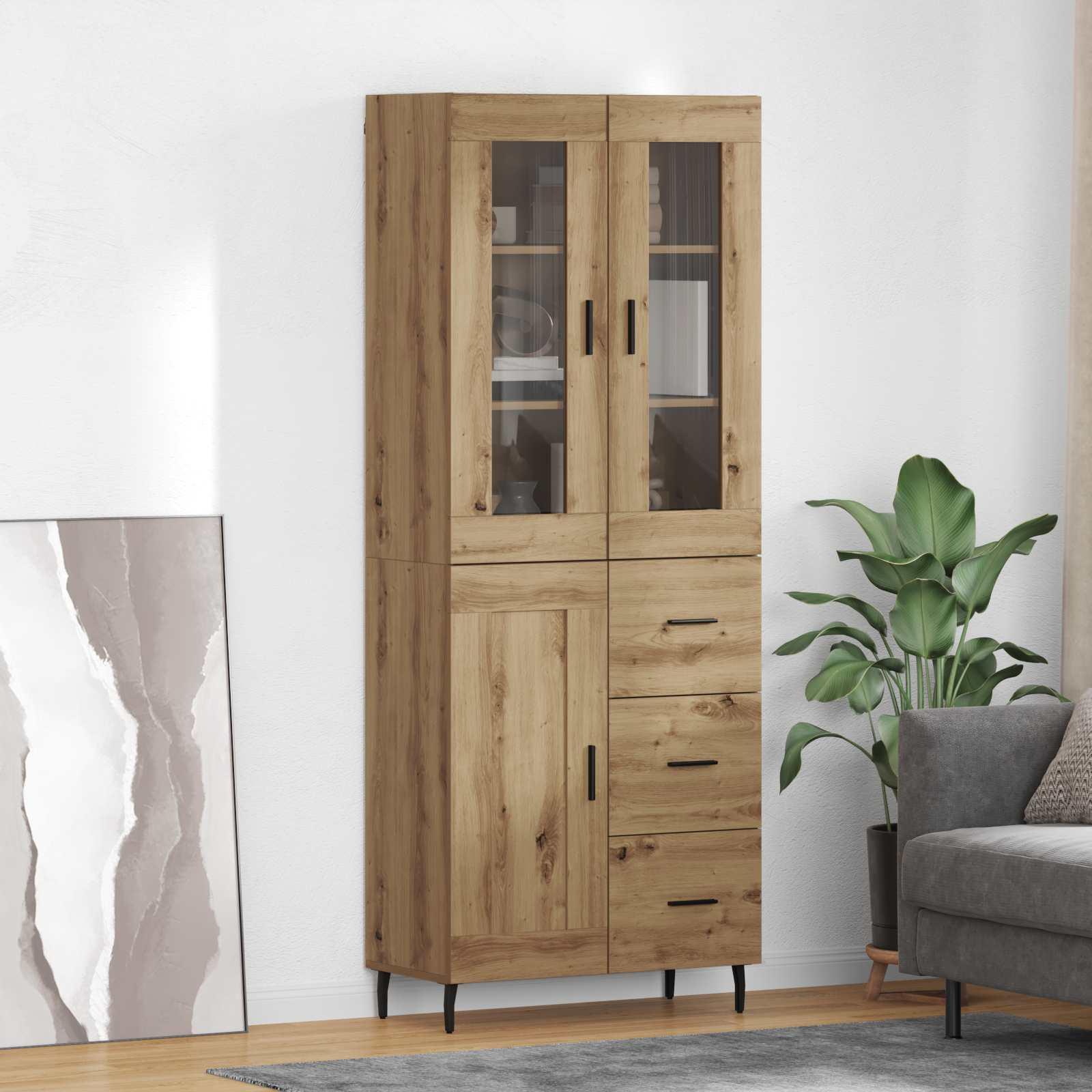 Highboard med skuffe 2 stk Artisan Egetræ Ingeniørtræ og glas billede