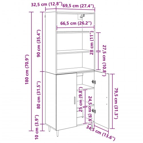 Highboard i artisan egetræ - 69,5 x 32,5 x 180 cm