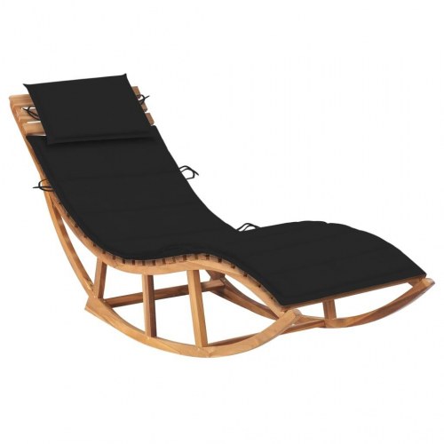 Gyngende liggestol i massivt teak med sort hynde - solseng til have/terrasse