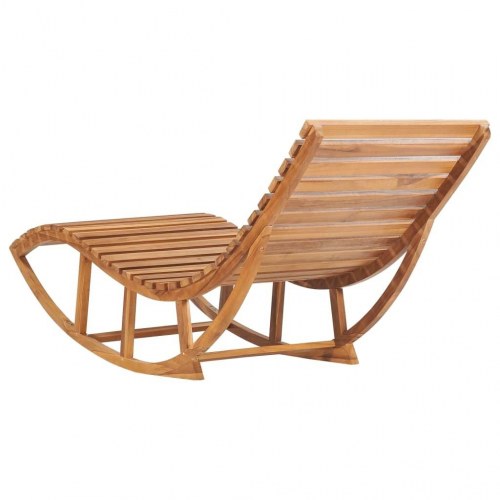 Gyngende liggestol i massivt teak med sort hynde - solseng til have/terrasse