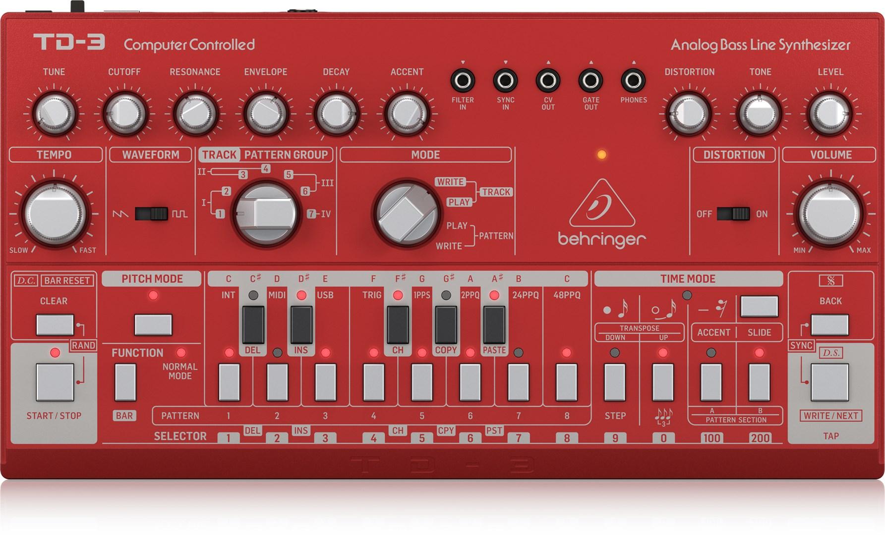 Synthesizer analog - Behringer TD-3 RD, rød billede
