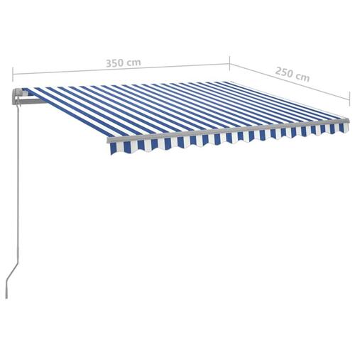 Markise m. LED-lys + vindsensor 3,5x2,5 m automatisk blå + hvid