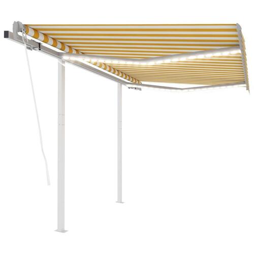 Markise m. LED-lys + vindsensor 3,5x2,5 m automatisk gul + hvid