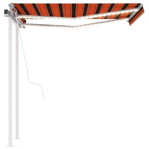 Markise m. LED + vindsensor 3,5x3 m automatisk orange og brun