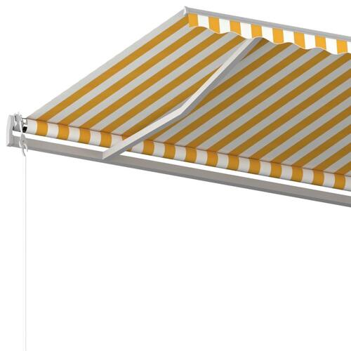 Markise m. stolper 6x3 m manuel betjening gul og hvid