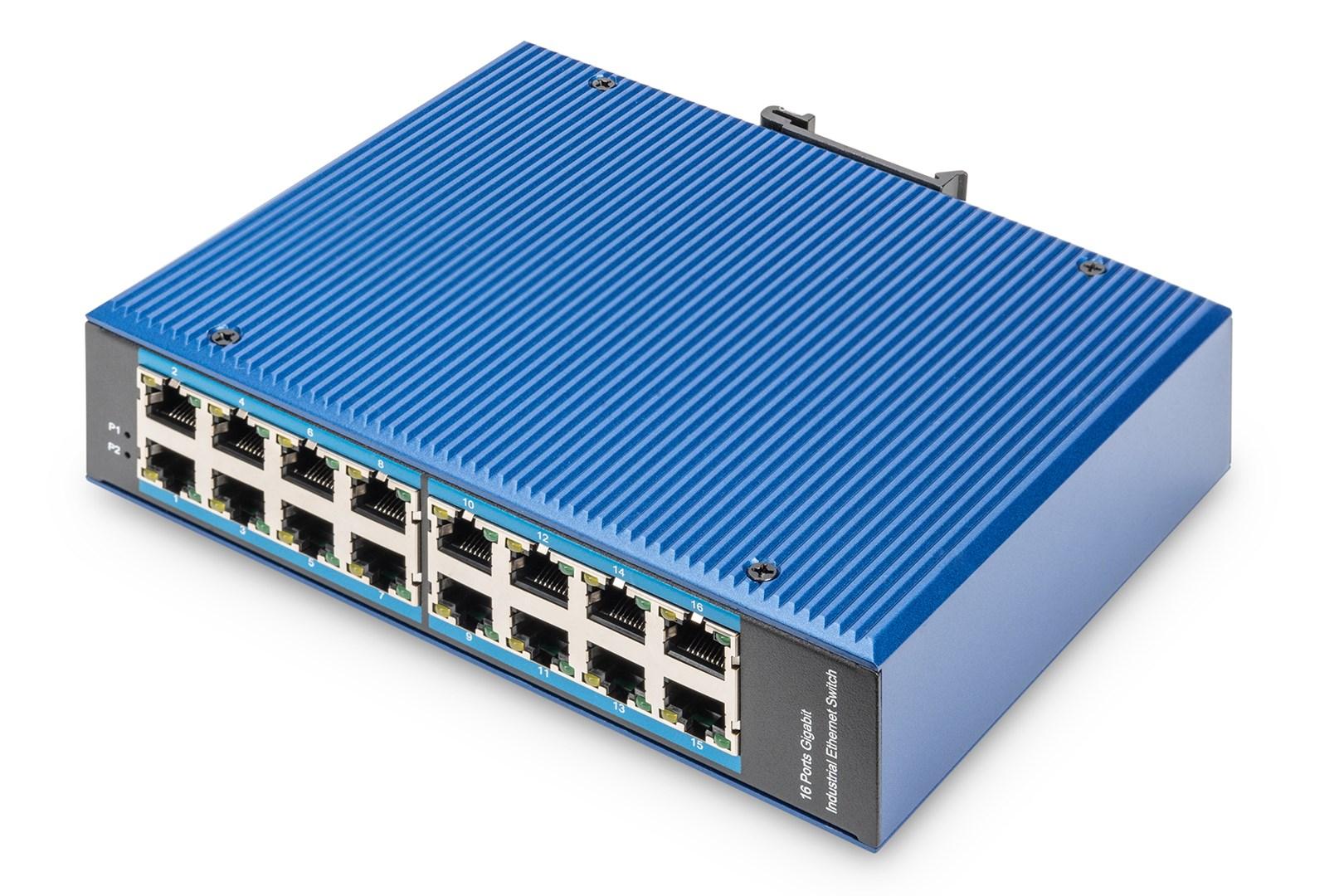 Netværksswitch gigabit 16 porte - DIGITUS, industriel, unmanaged