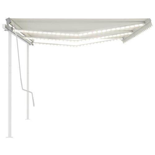 Markise med LED-lys 6x3 m manuel betjening cremefarvet