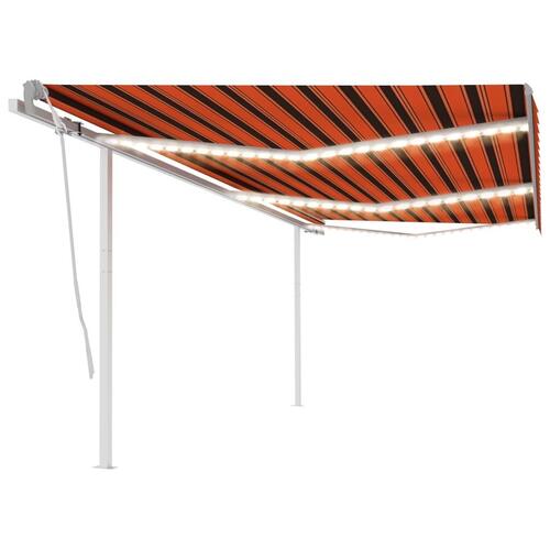 Markise m. LED-lys 6x3 m manuel betjening orange og brun