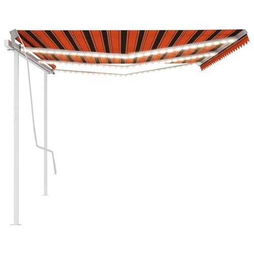 Markise m. LED-lys 6x3 m manuel betjening orange og brun