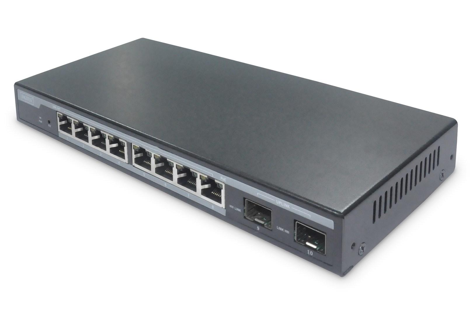 Netværksswitch DIGITUS L2 managed 8‑port Gigabit PoE + 2 SFP billede