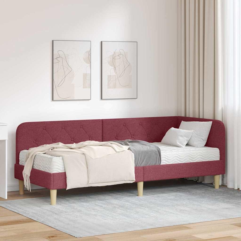 Hjørnesengramme med madras Vinrød 80 x 200 cm Stof billede
