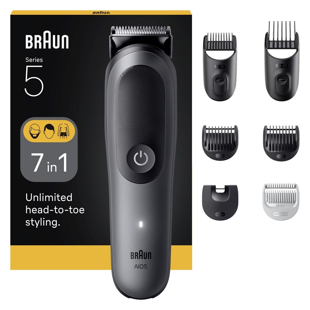 Braun Series 5 AIO5520 7-i-1 trimmer til hår, skæg og krop - mørkegrå, 21 længdeindstillinger