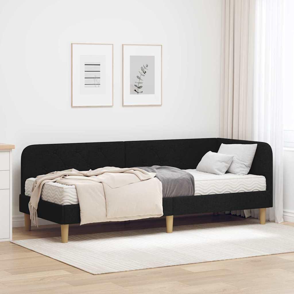 Hjørnesengramme med madras med hovedgærde Sort 80 x 200 cm Stof billede